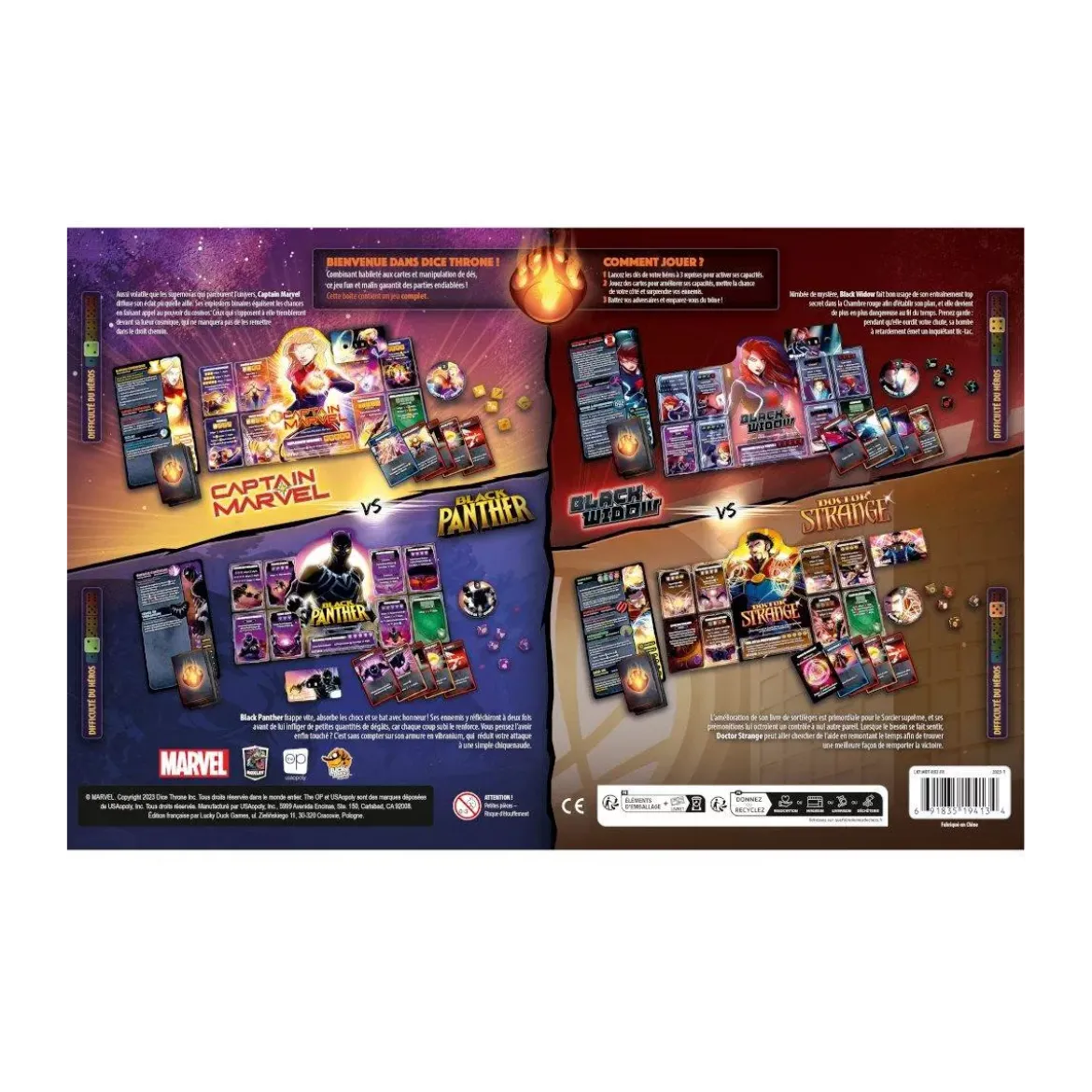 Dice Throne Marvel : Black Panther, Captain Marvel, Black Widow, Dr Strange