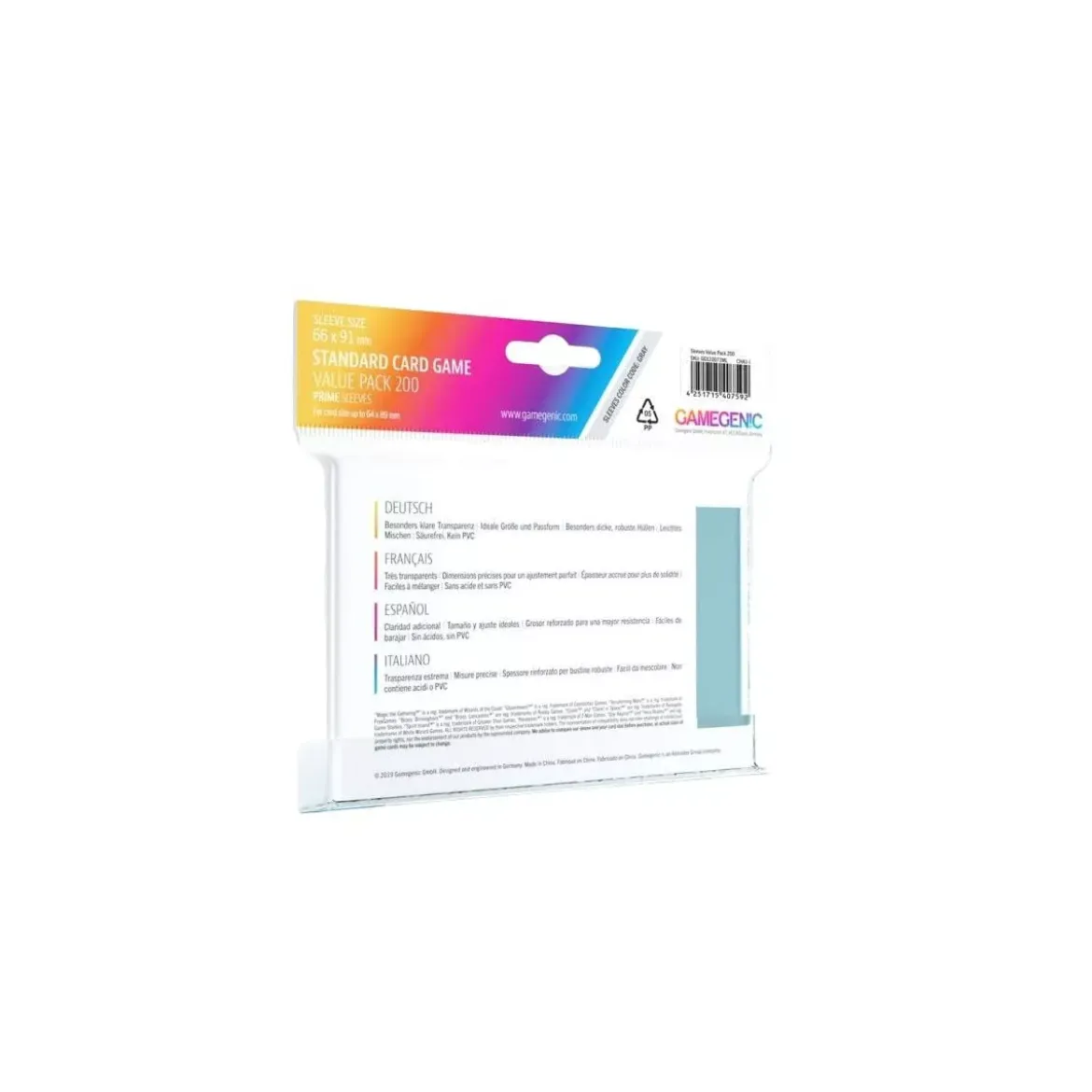 GG : 200 Sleeves Prime - Standard Value Pack Gray - 66 x 91 mm