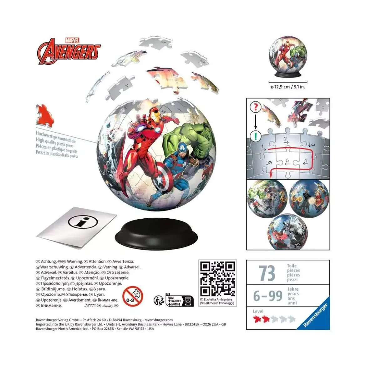 Puzzle Marvel Avengers 3D Ball - 72 pièces