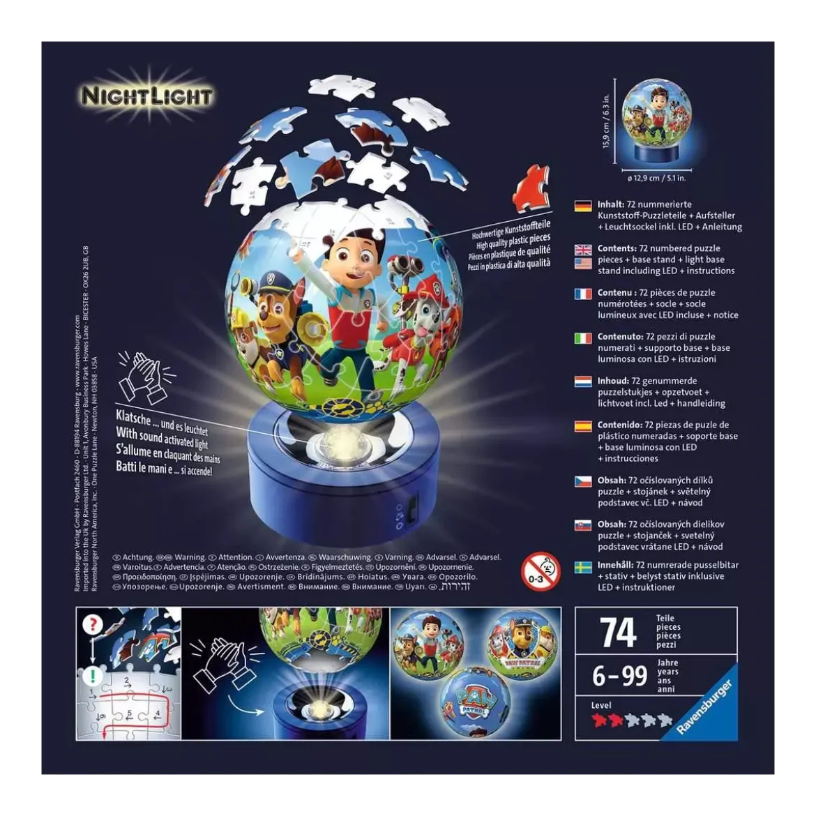 Puzzle Pat'Patrouille 3D Ball Illuminé - 72 pièces