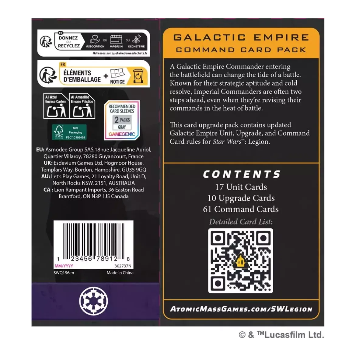 Star Wars : Légion - Galactic Empire - Command Card Pack