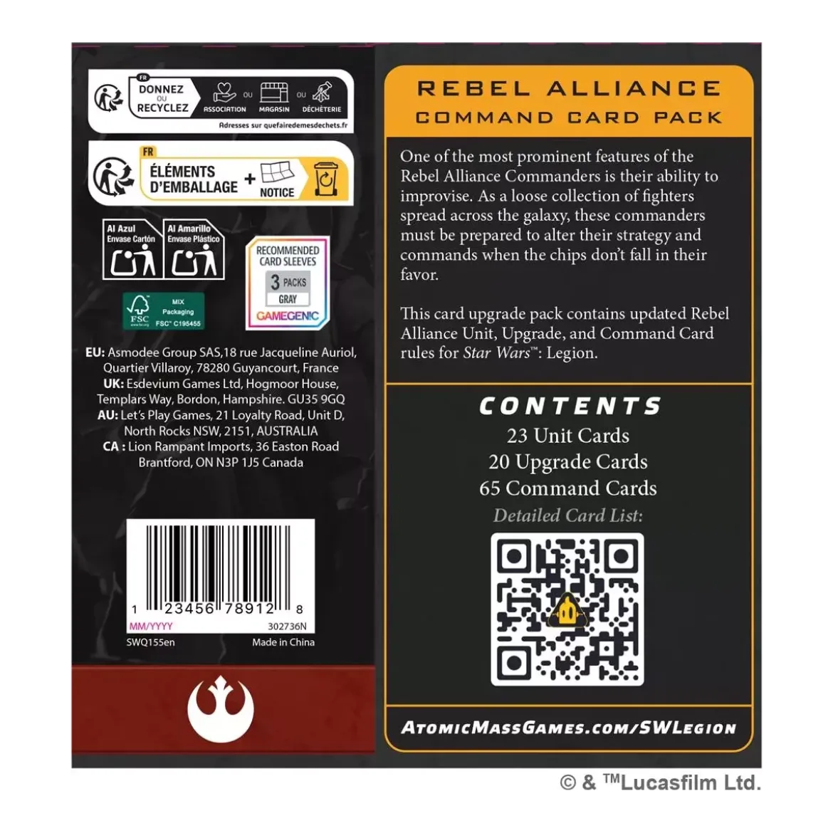 Star Wars : Légion - Rebel Alliance - Command Card Pack