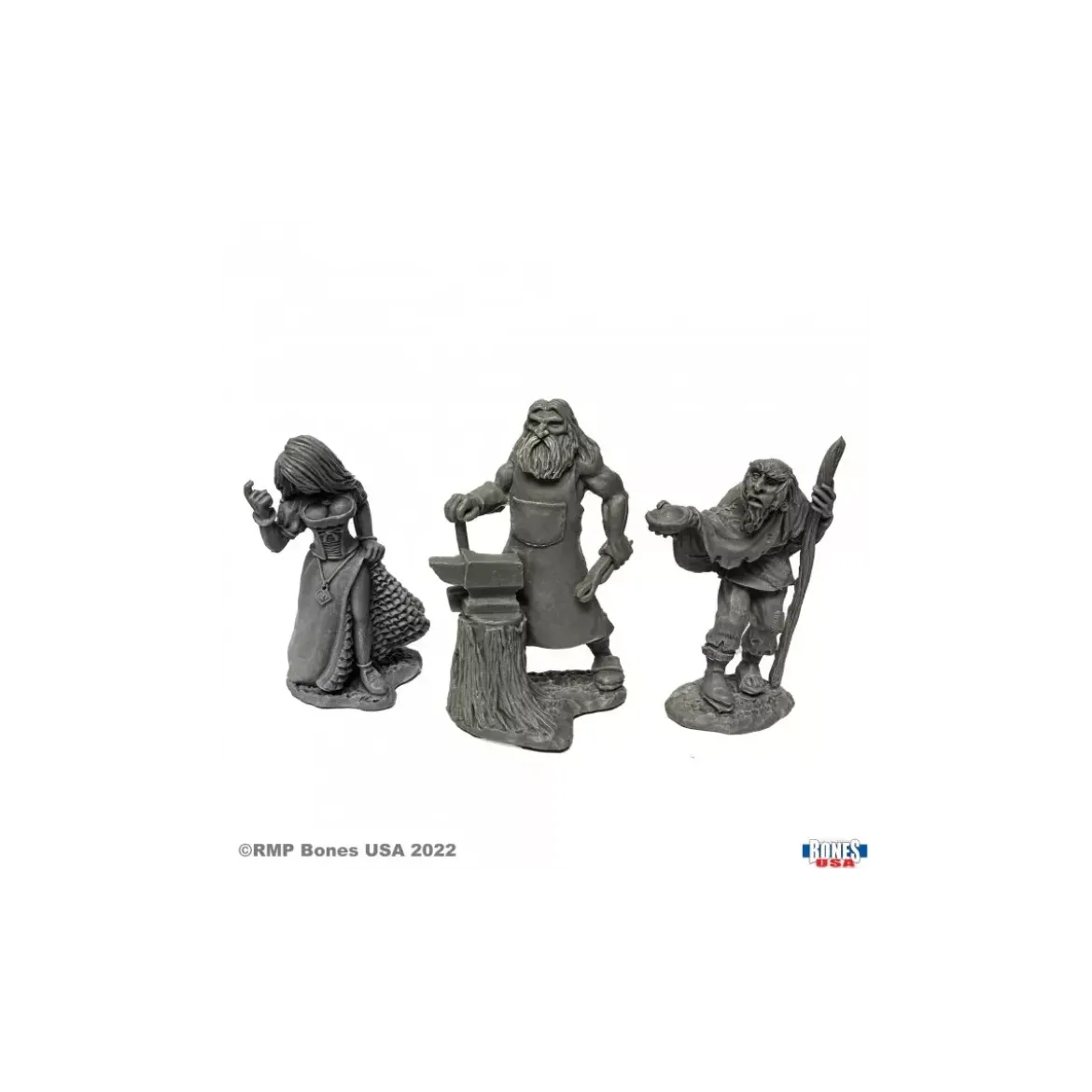 Strumpet, Blacksmith, Beggar - Figurine Villageois / Townsfolk Reaper Miniatures